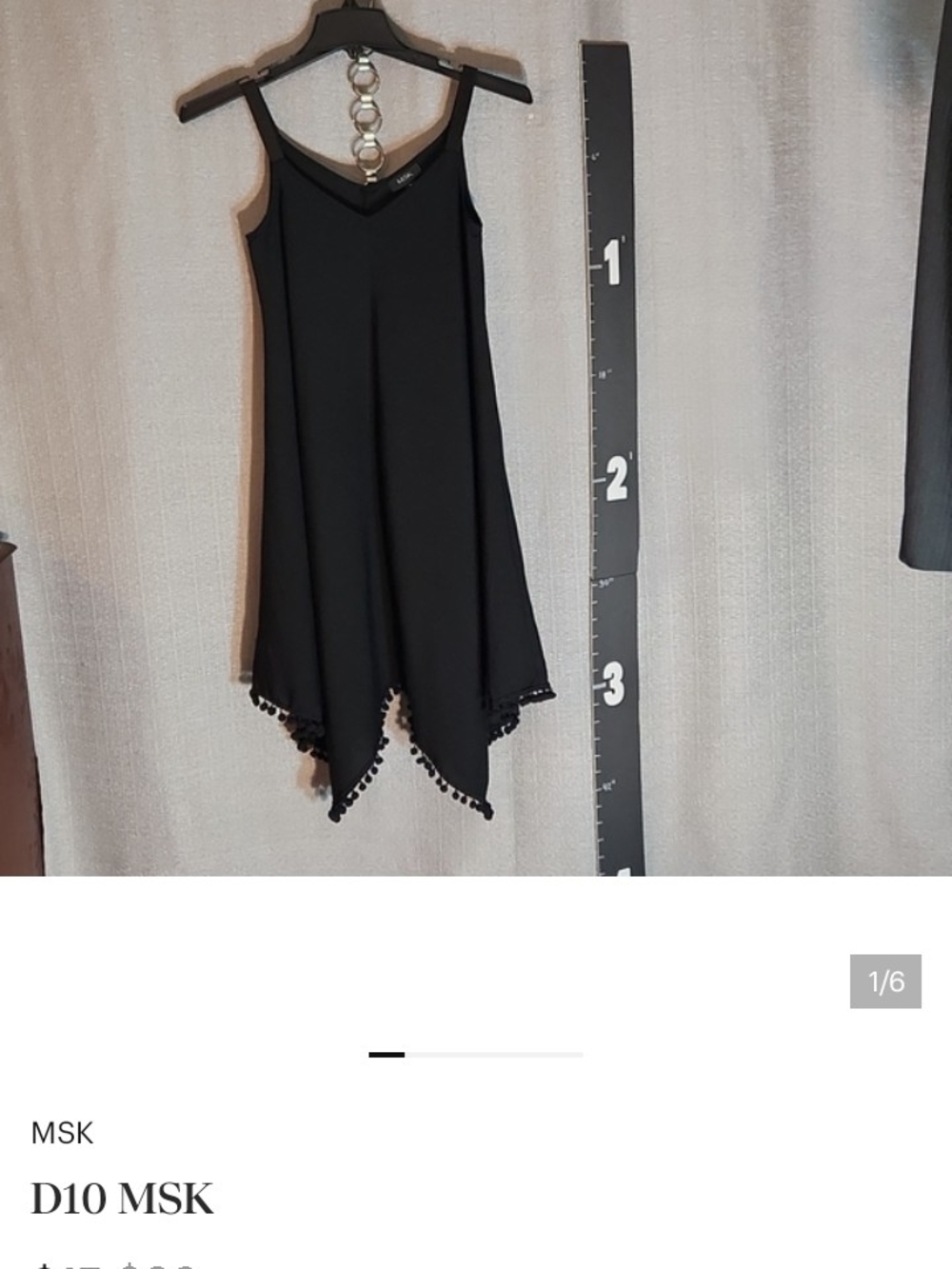 D10 Black Pom-Pom Trim Handkerchief Hem Slip Dress